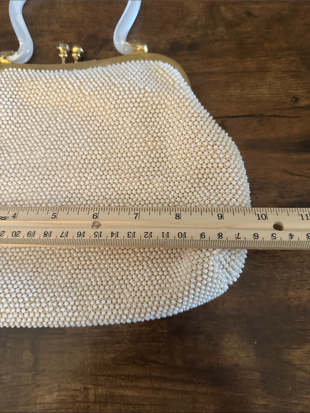 Vintage Cream Beaded Lucite Top-Handle Women's Bag - Picture 6 of 6